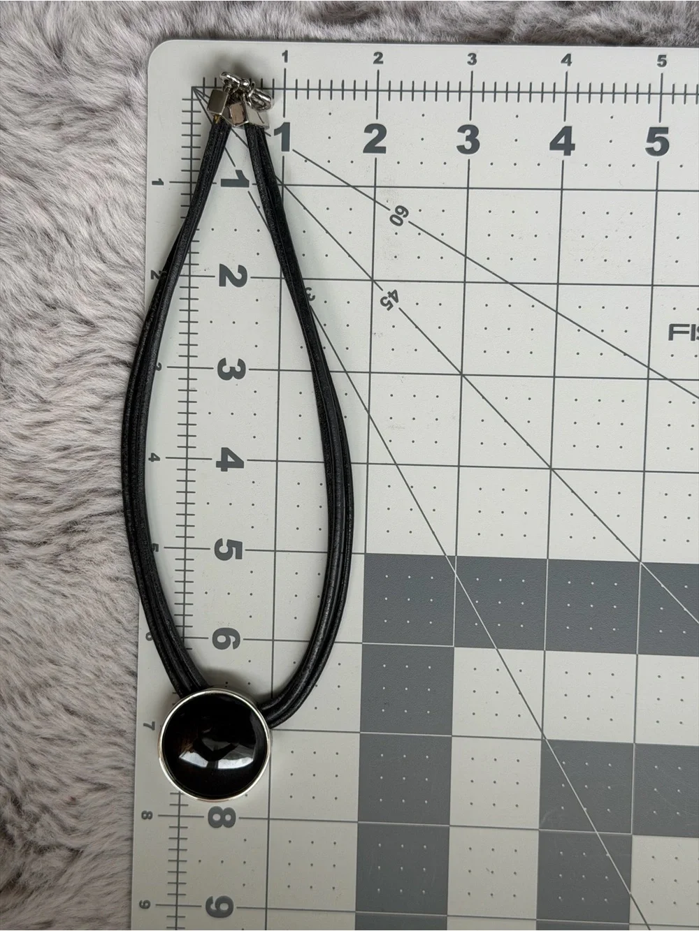 LAUREN RALPH LAUREN | Vintage | Black Leather Choker Silver Black Bezel Pendant